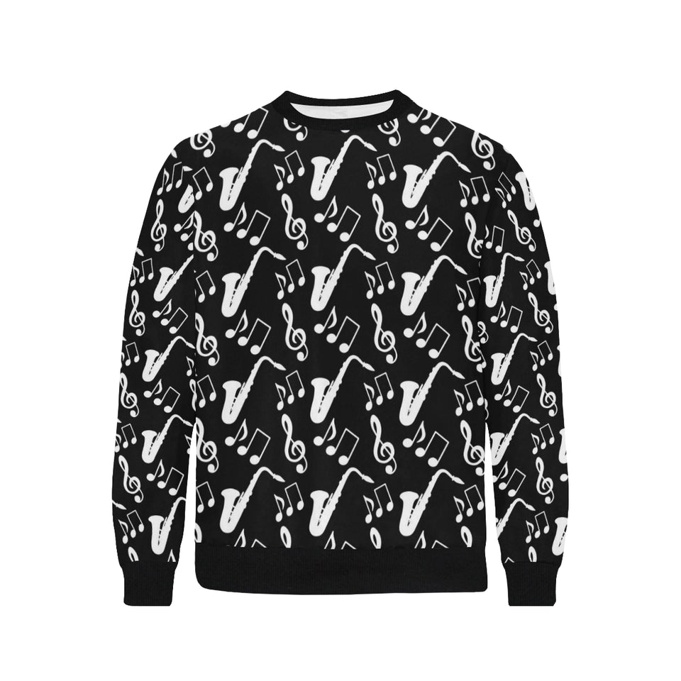 Saxophone music notes treble clef black white them Men's Crew Neck Sweatshirt