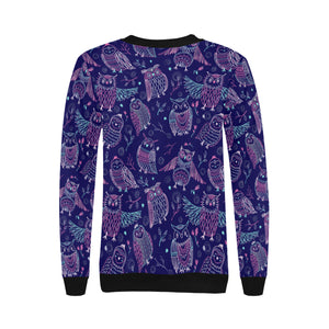 Cute owls pattern boho style ornament Women's Crew Neck Sweatshirt