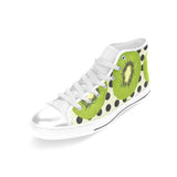 kiwi black dot background Women's High Top Canvas Shoes White