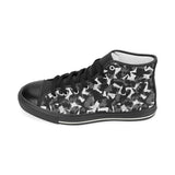 Crow illustration pattern Women's High Top Canvas Shoes Black