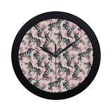 Zebra pink flower background Elegant Black Wall Clock