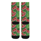 Watermelons tropical palm leaves pattern backgroun Crew Socks