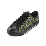 Cute sloths tropical palm leaves black background Men's Low Top Canvas Shoes Black