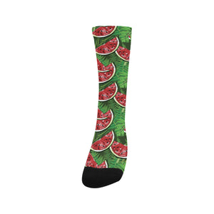 Watermelons tropical palm leaves pattern backgroun Crew Socks