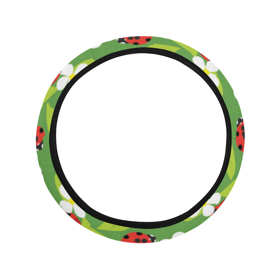 Ladybug Pattern Print Design 01 Car Steering Wheel Cover