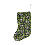 Cute sloths tropical palm leaves black background Christmas Stocking