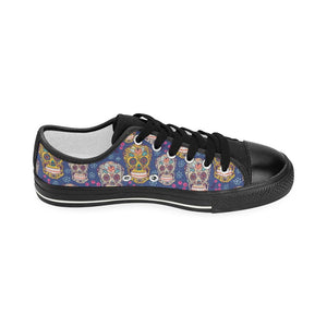 Sugar skull flower pattern Kids' Boys' Girls' Low Top Canvas Shoes Black