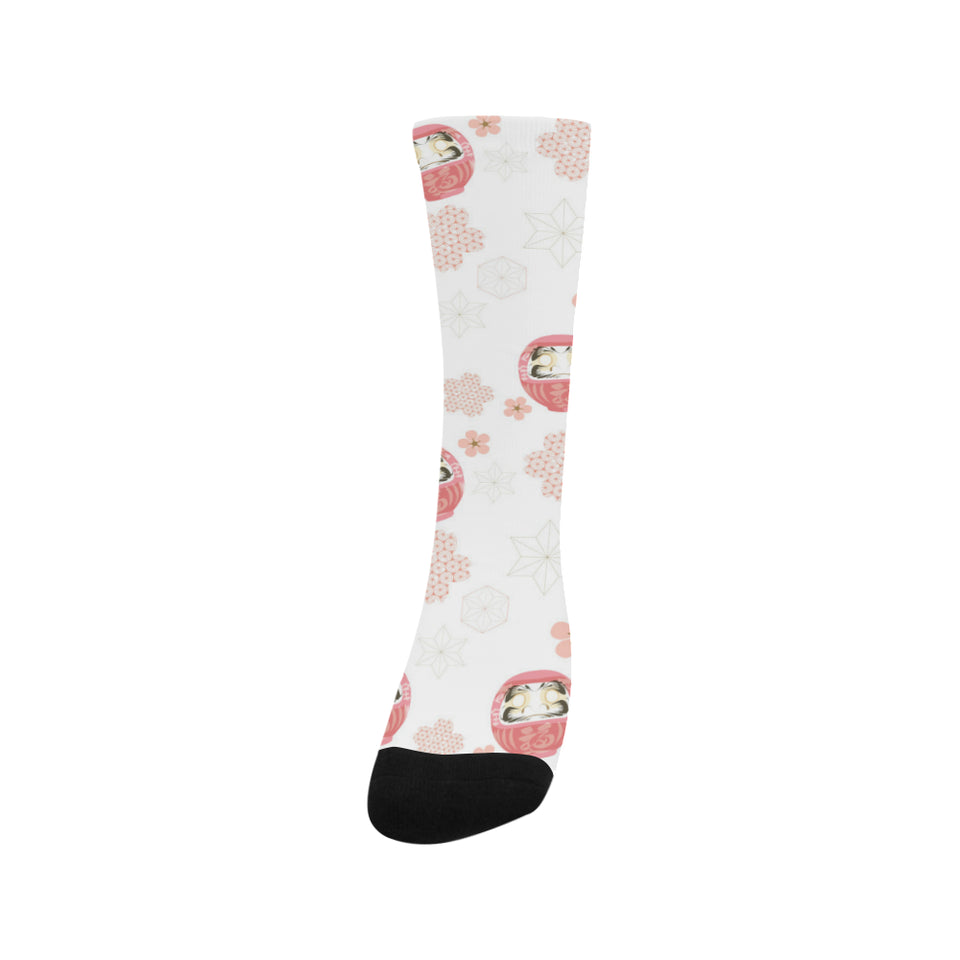 Daruma japanese wooden doll cherry blossom flower Crew Socks