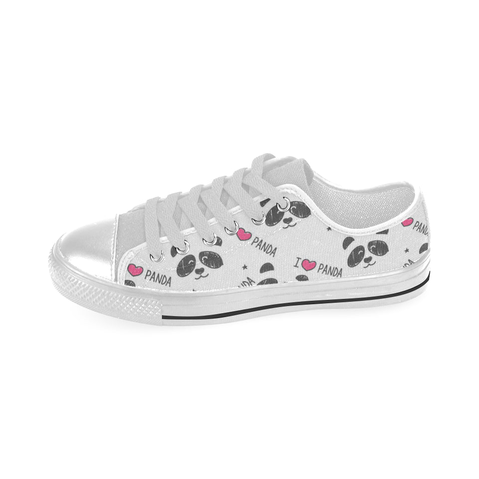 Hand Drawn faces of pandas pattern Men's Low Top Canvas Shoes White