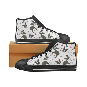 Boston terrier dog hearts vector pattern Women's High Top Canvas Shoes Black