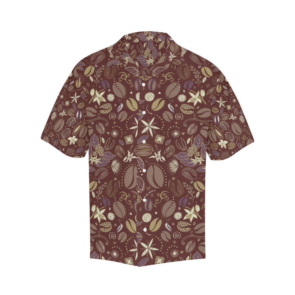 Coffee bean flower pattern Men's All Over Print Hawaiian Shirt