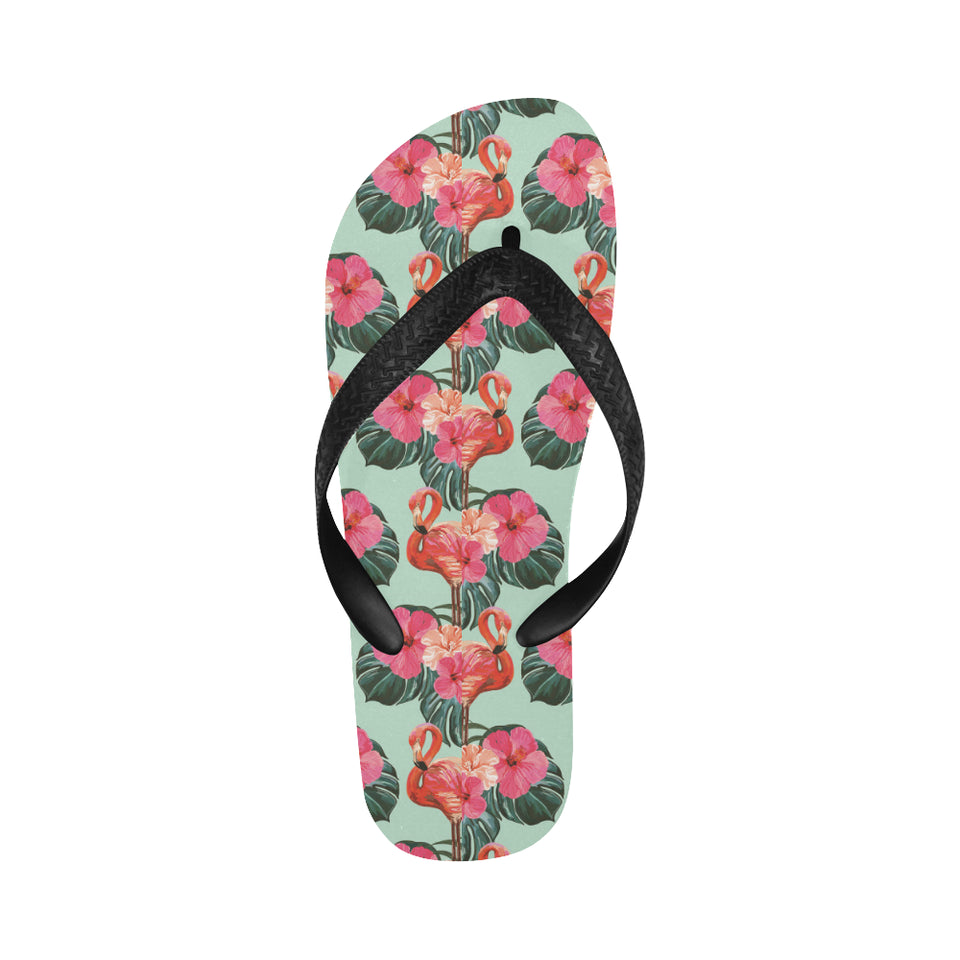 Beautiful flamingo tropical palm leaves hibiscus p Unisex Flip Flops