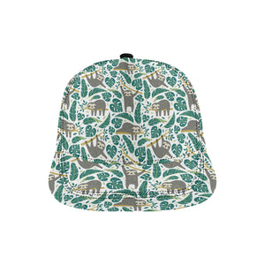 Cute sloths tropical palm leaves white background All Over Print Snapback Cap