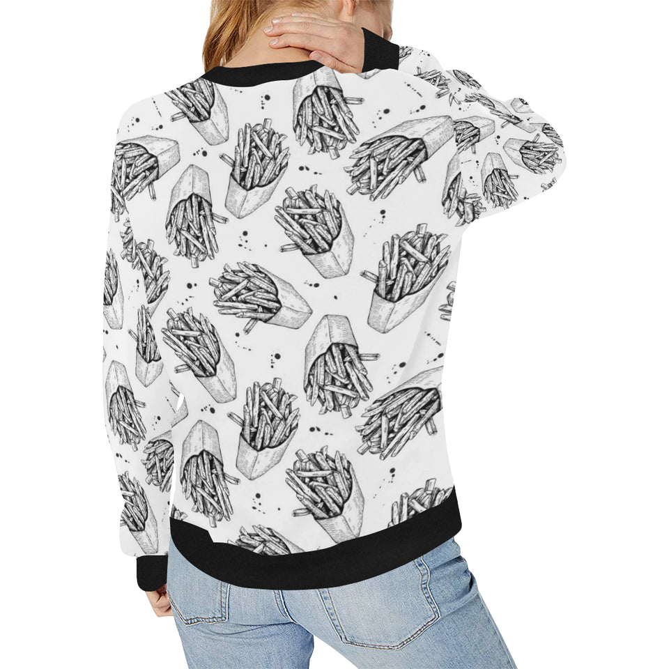 Hand drawn french fries pattern Women's Crew Neck Sweatshirt