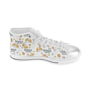 Cute beagle dog pattern background Women's High Top Canvas Shoes White