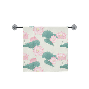 Pink lotus waterlily leaves pattern Bath Towel
