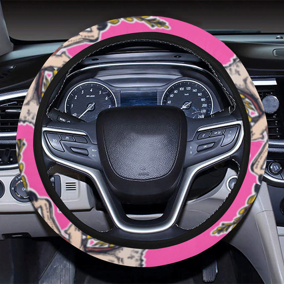 Chameleon lizard pattern pink background Car Steering Wheel Cover