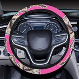 Chameleon lizard pattern pink background Car Steering Wheel Cover