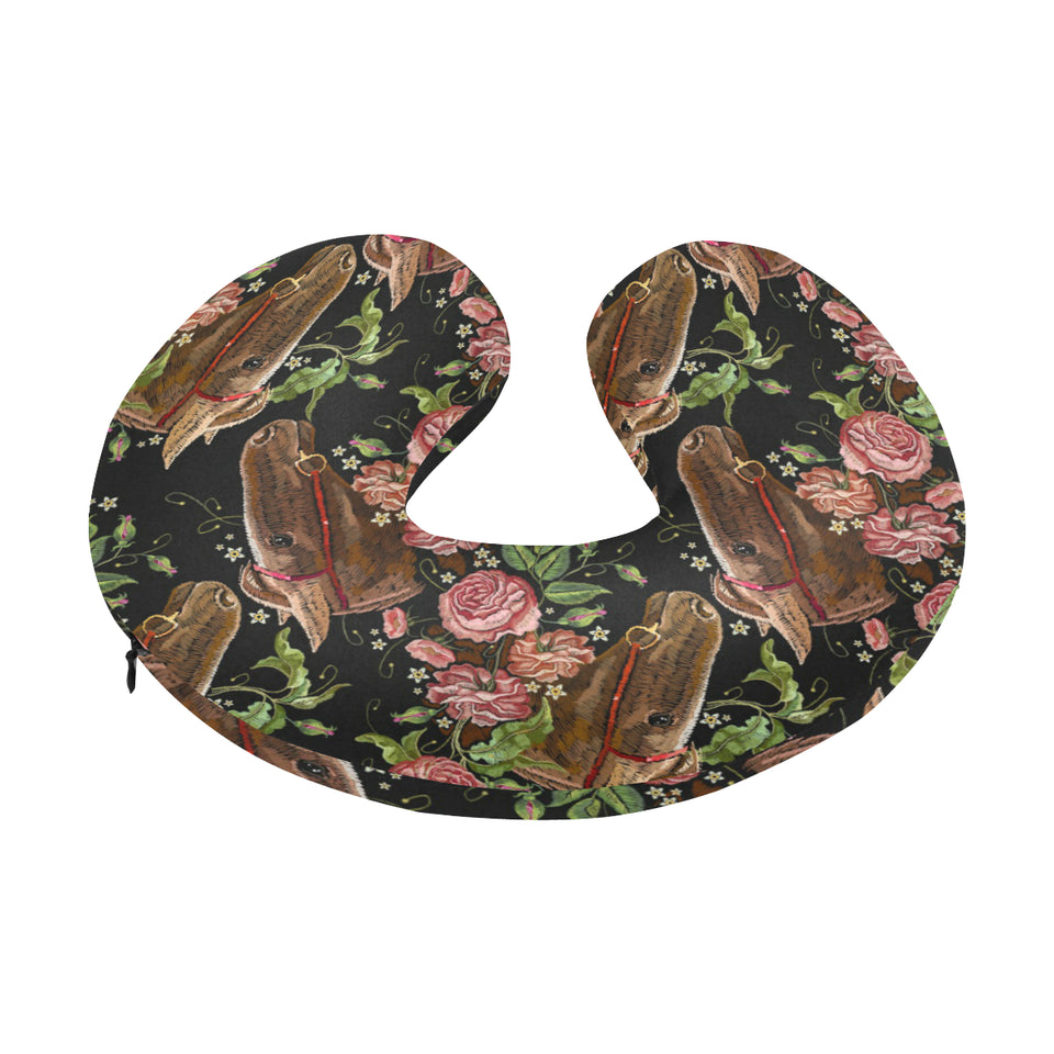 Horse head wild roses pattern U-Shaped Travel Neck Pillow