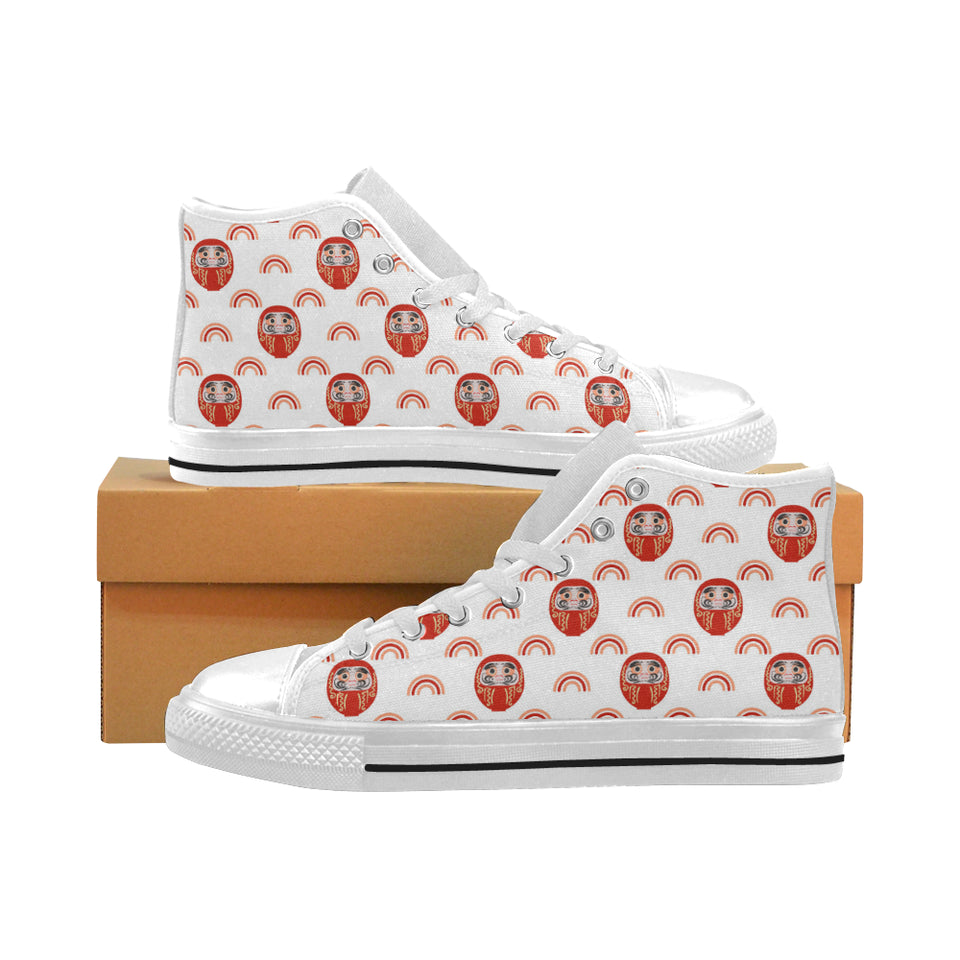 Daruma japanese wooden doll design pattern Men's High Top Canvas Shoes White