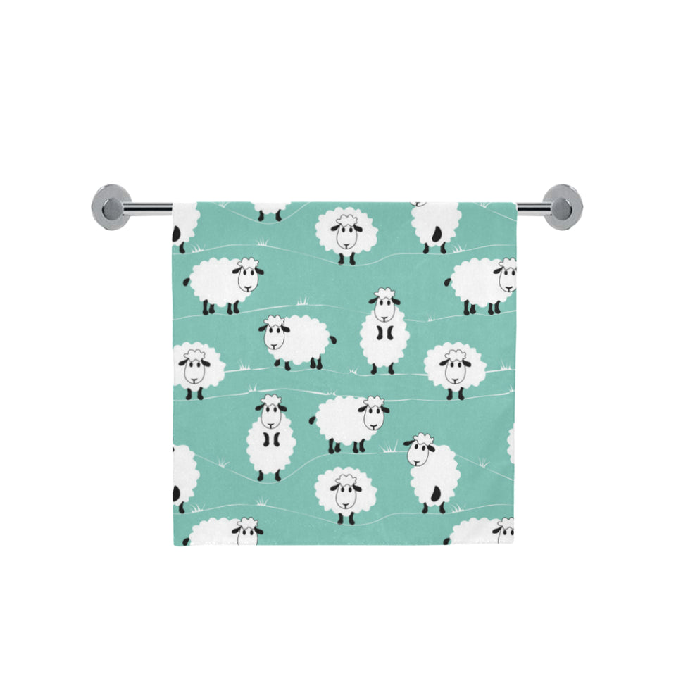 Cute sheep green background Bath Towel