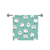 Cute sheep green background Bath Towel