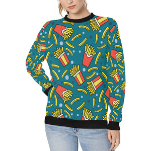 French fries red paper box pattern Women's Crew Neck Sweatshirt