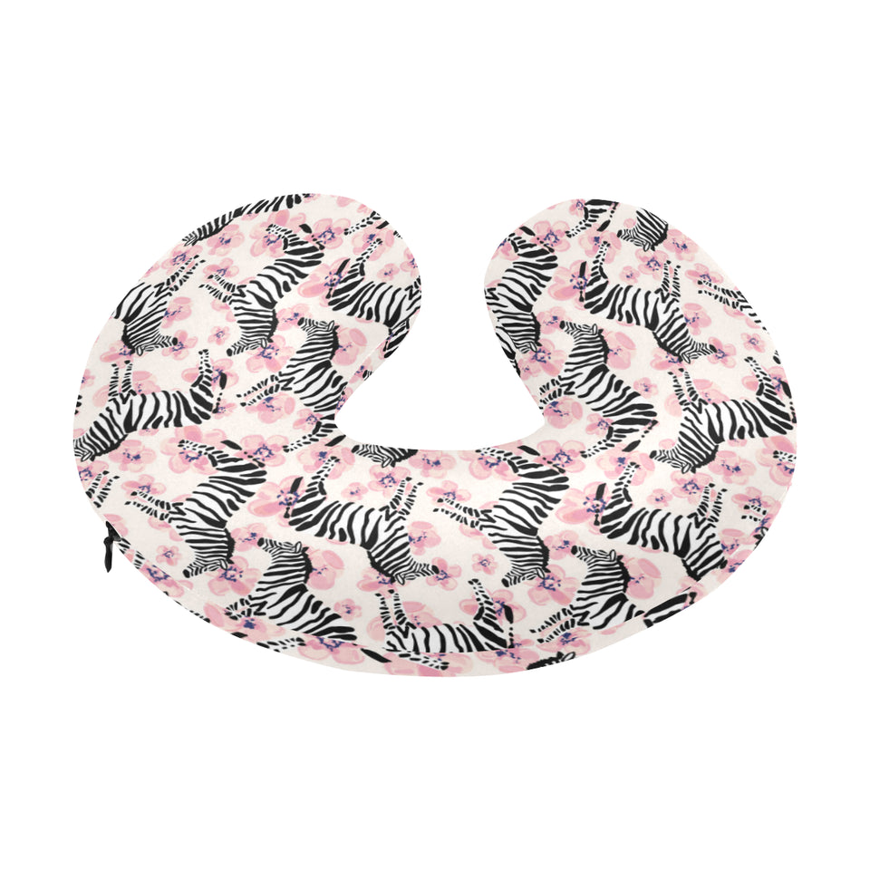 Zebra pink flower background U-Shaped Travel Neck Pillow