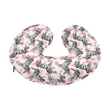 Zebra pink flower background U-Shaped Travel Neck Pillow