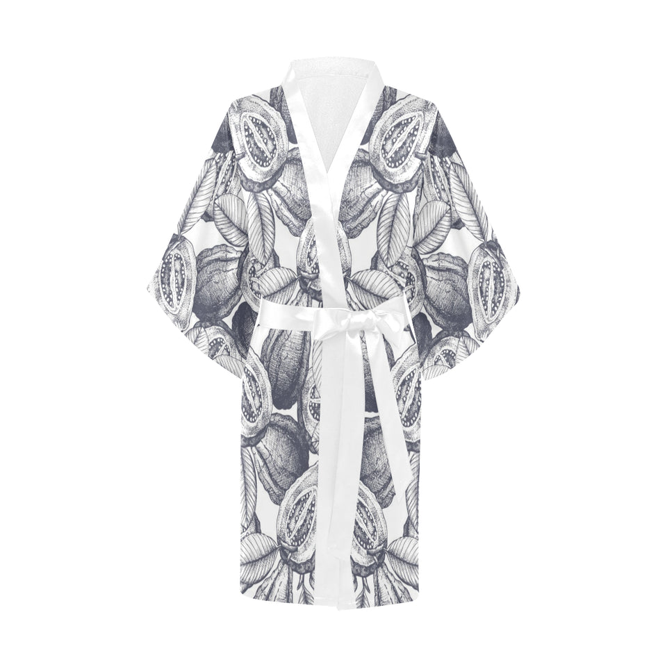 Guava tropical hand drawn pattern Women's Short Kimono Robe