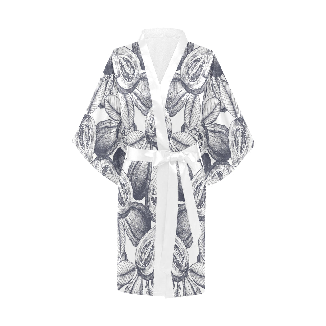 Guava tropical hand drawn pattern Women's Short Kimono Robe