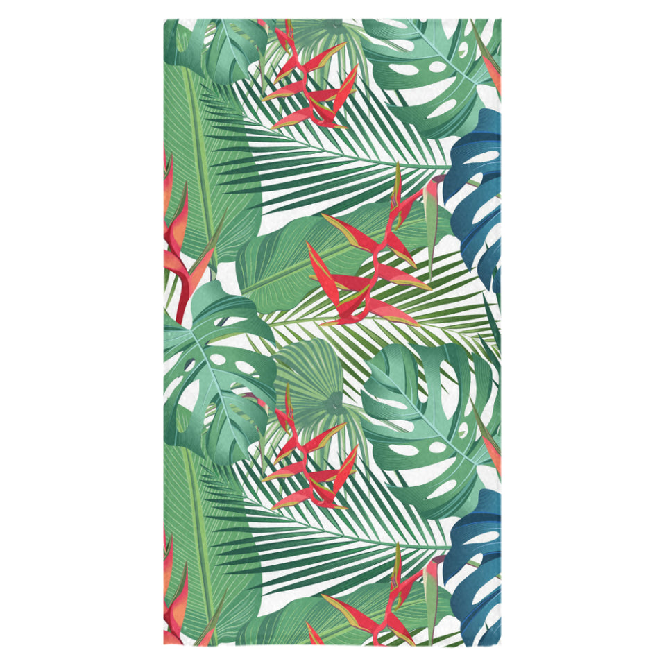 heliconia palm and monstera leaves pattern Bath Towel