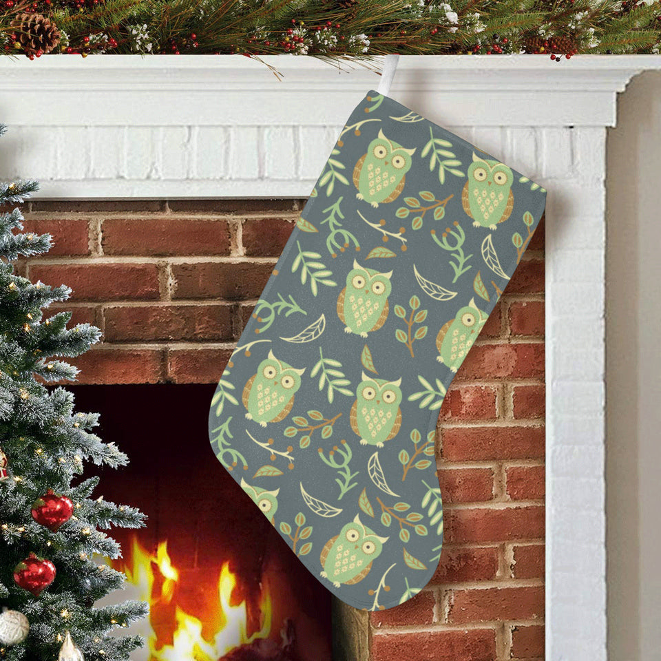 Cute owls leaves pattern Christmas Stocking
