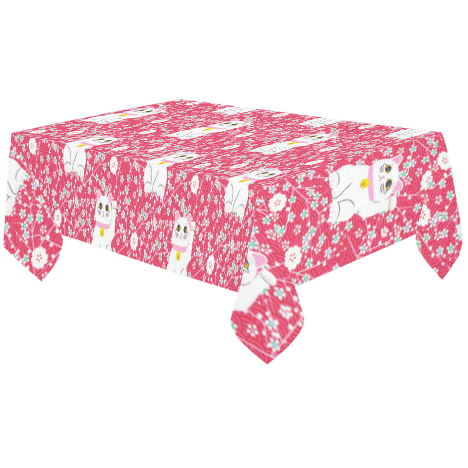 Maneki neko cat sakura pink background Tablecloth