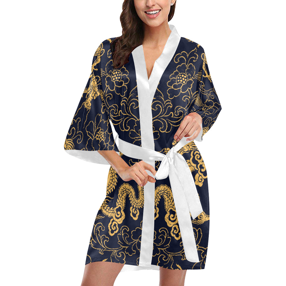 Gold dragon pattern Women's Short Kimono Robe