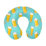 Beer pattern green background U-Shaped Travel Neck Pillow