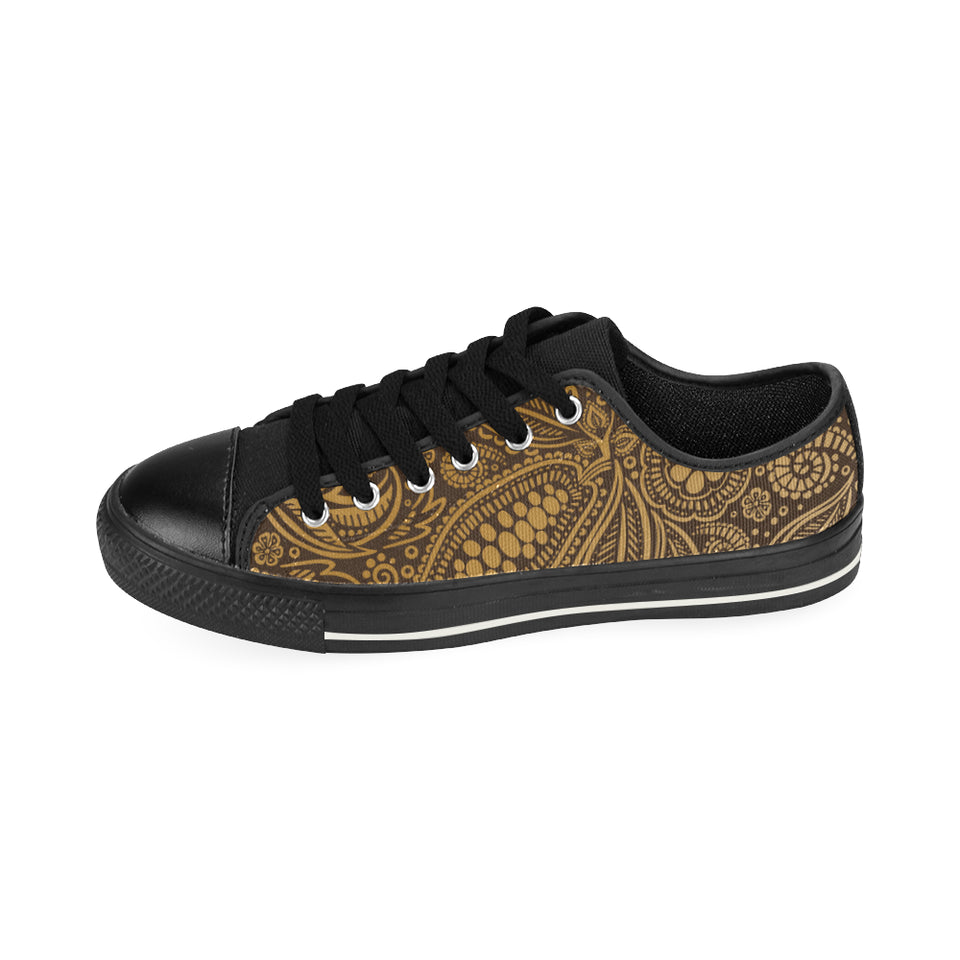 cacao beans tribal polynesian pattern background Men's Low Top Canvas Shoes Black