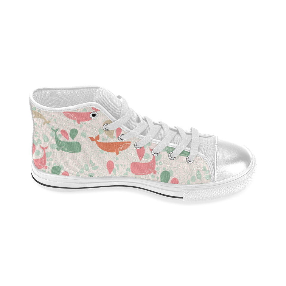 Cute whale pattern Women's High Top Canvas Shoes White