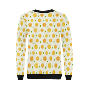 oranges leaves pattern Women's Crew Neck Sweatshirt