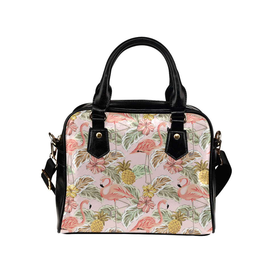 Pink flamingo birds pineapples hibiscus flower pat Shoulder Handbag