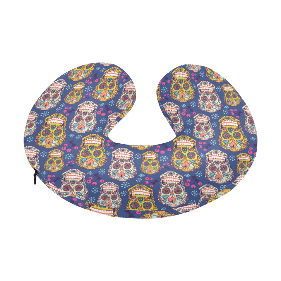 Sugar skull flower pattern U-Shaped Travel Neck Pillow