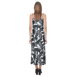 Crow illustration pattern V-Neck Open Fork Long Dress