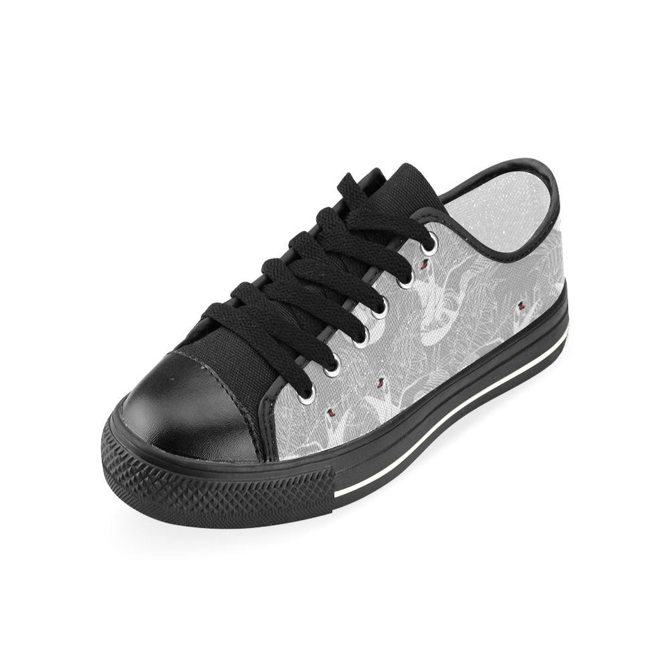 white swan gray background Kids' Boys' Girls' Low Top Canvas Shoes Black