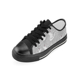 white swan gray background Women's Low Top Canvas Shoes Black