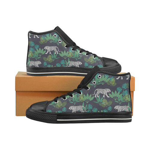 white bengal tigers tropical plant Women's High Top Canvas Shoes Black