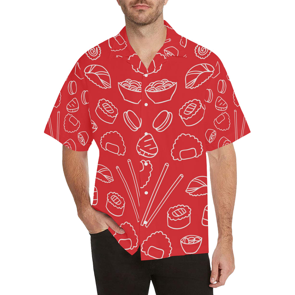sushi pattern red background Men's All Over Print Hawaiian Shirt
