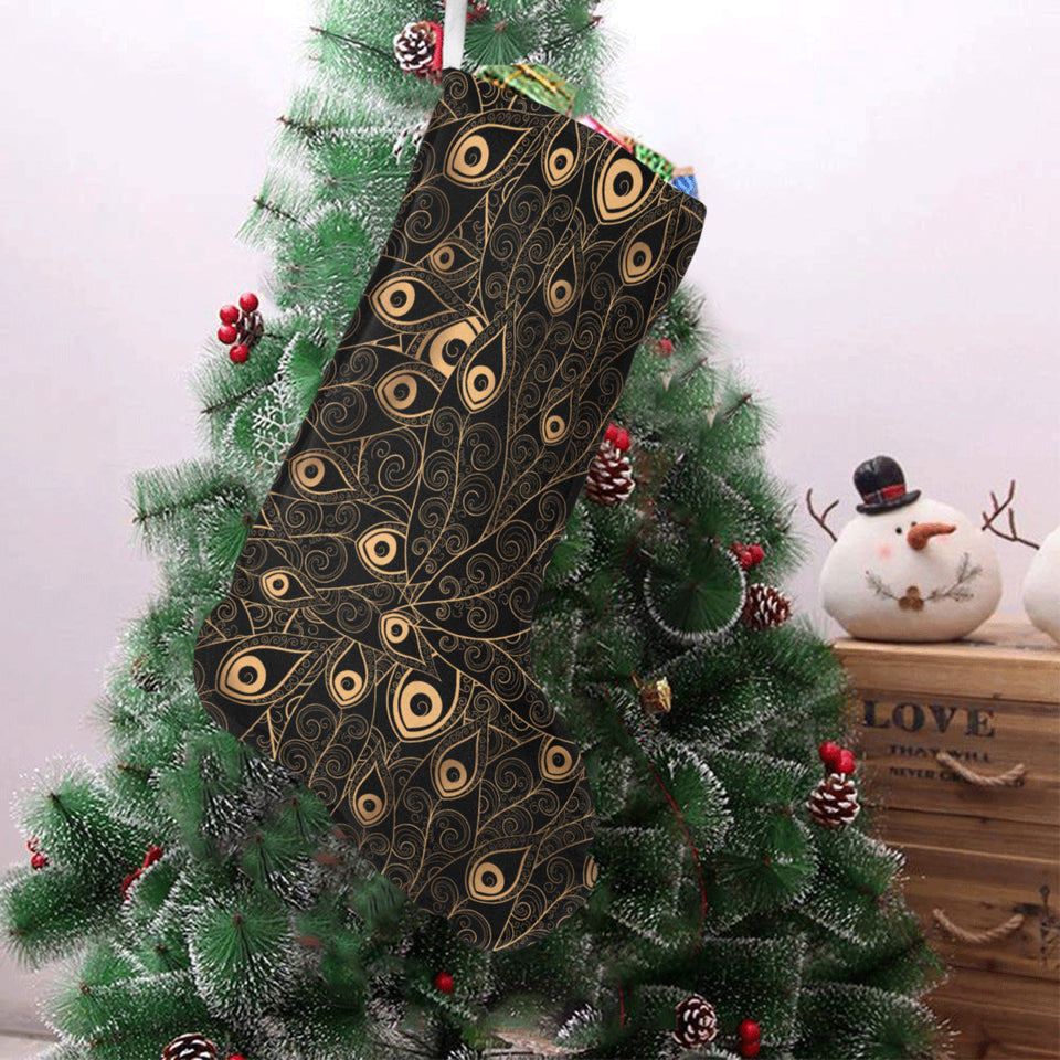 Gold peacock feather pattern Christmas Stocking