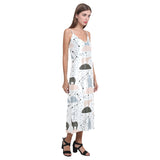 Polar bears star poka dot pattern V-Neck Open Fork Long Dress