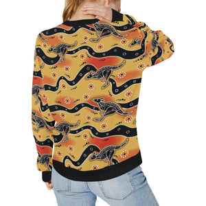 Kangaroo Australian aboriginal art pattern Women's Crew Neck Sweatshirt