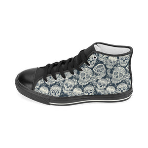 Sugar skull black white pattern Women's High Top Canvas Shoes Black
